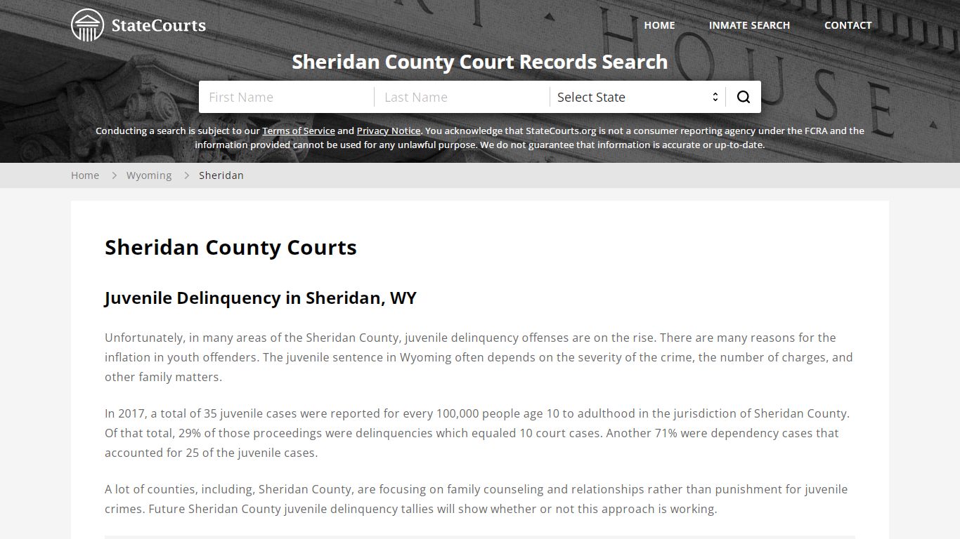 Sheridan County, WY Courts - Records & Cases - StateCourts