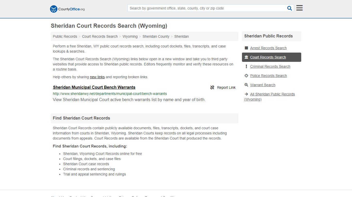 Sheridan Court Records Search (Wyoming) - County Office
